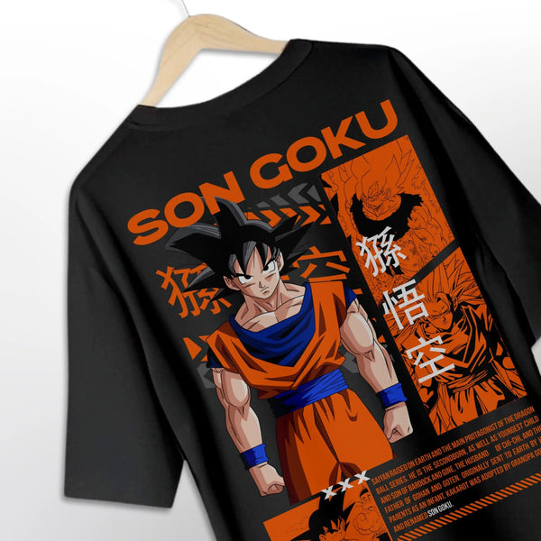 Black Oversized Son Goku Anime Tee | Dragon Ball Z Super Saiyan Streetwear