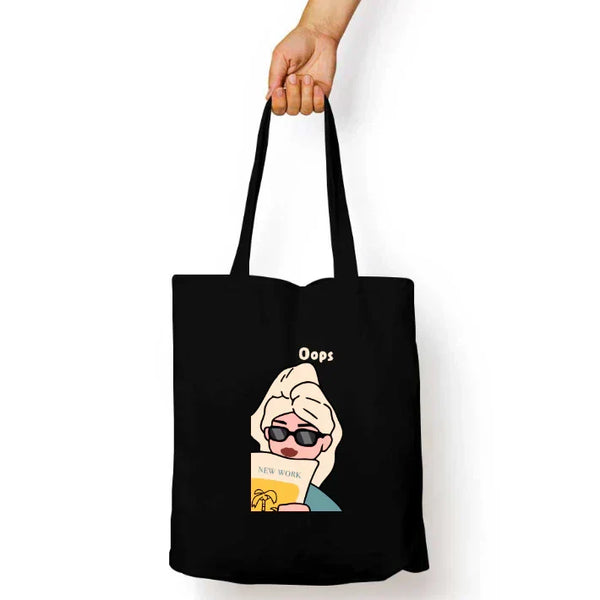 Oops Aesthetic Canvas Tote Bag with Zip | Reusable Eco Cotton Shopper USA
