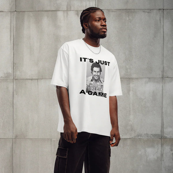 Men’s Oversized “It’s Just a Game” Graphic T-Shirt – White